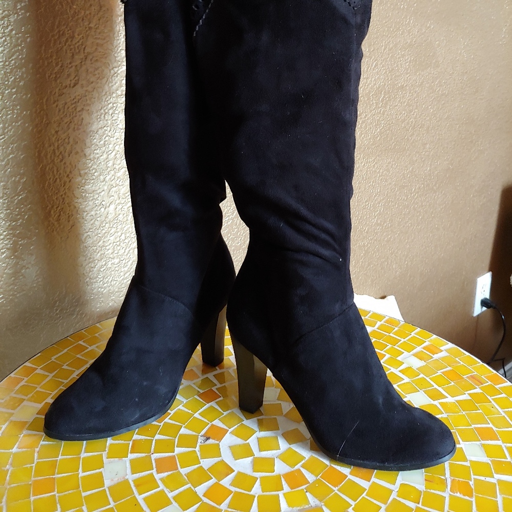Olsen Over the Knee Black Faux Suede Boots